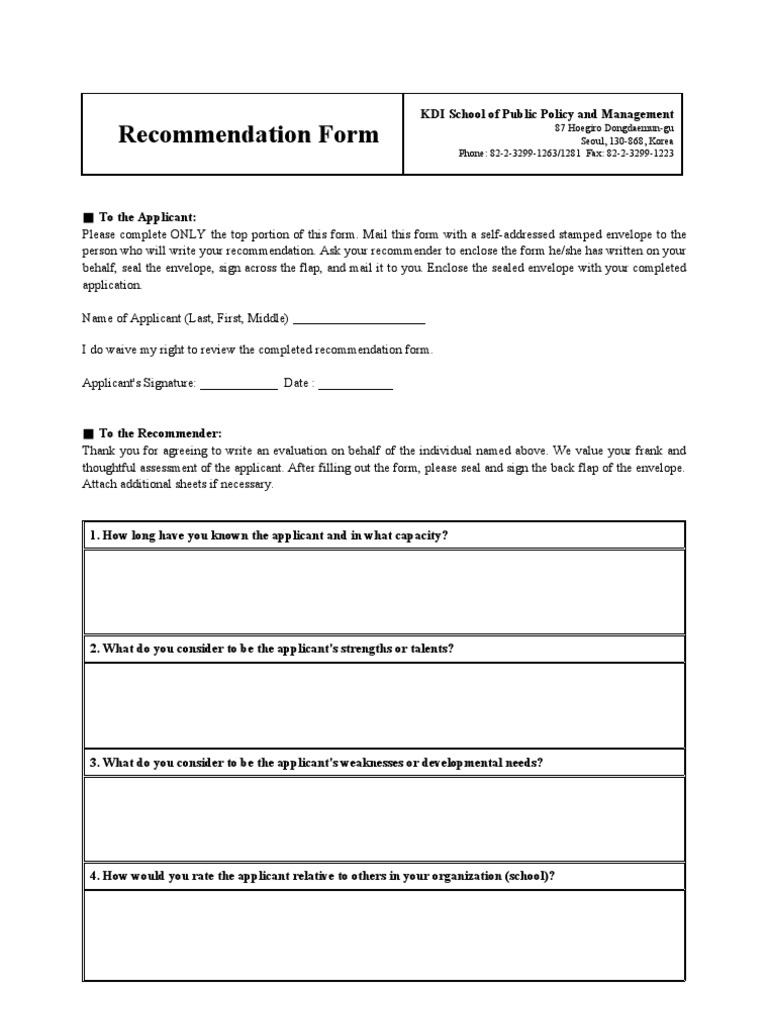 Recommendation Form | PDF | Envelope | Mail