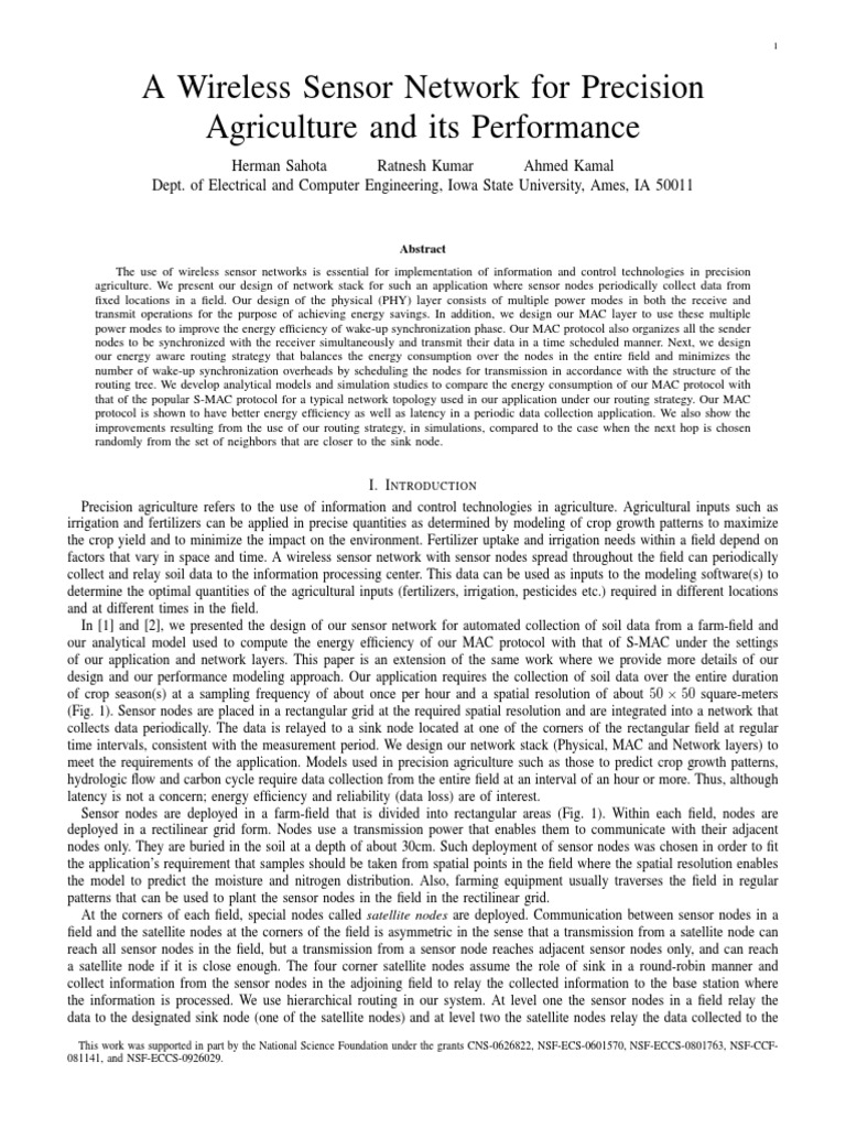 A Wireless Sensor Network For Precision Agriculture and Its Performance ...