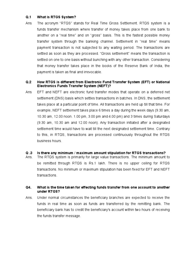 Faqs On Rtgs | PDF