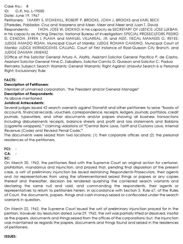 Cases 8 11 Bill of Rghts PDF Search And Seizure Fourth Amendment