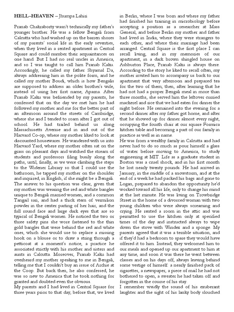 HellHeaven Jhumpa Lahiri PDF Foods