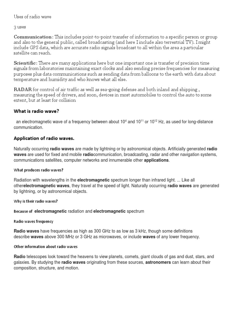 Uses of Radio Wave | PDF | Science & Mathematics