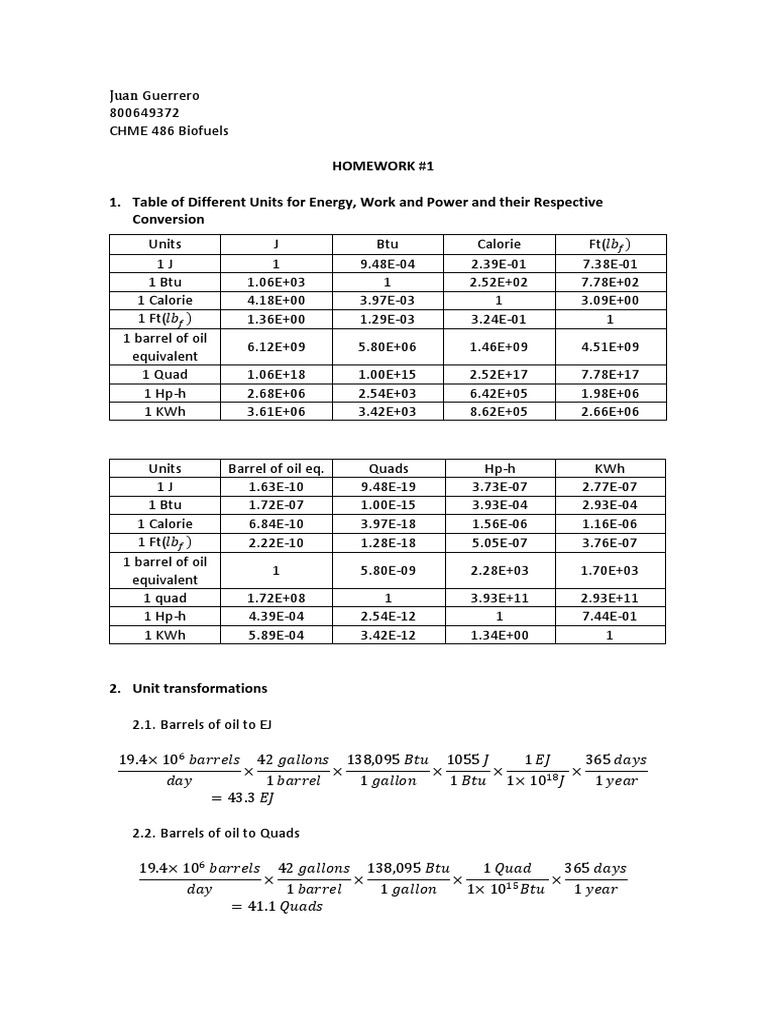 Energy Conversion Units HW1 PDF Kilowatt Hour Petroleum