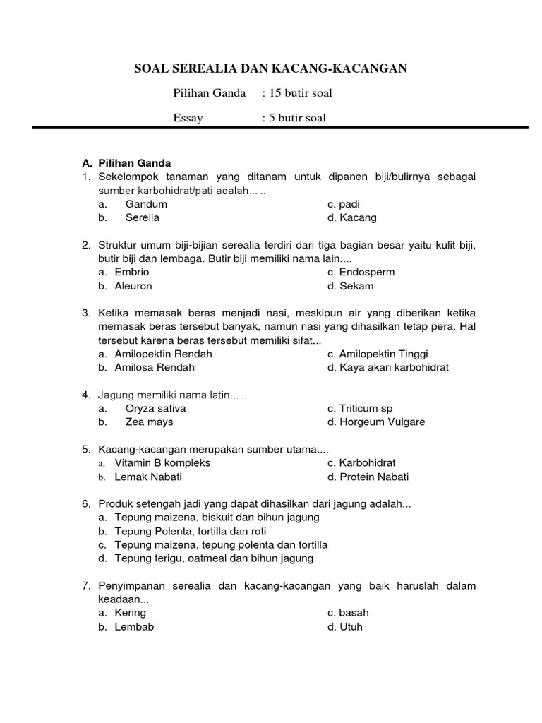 Soal Serealia Jawaban