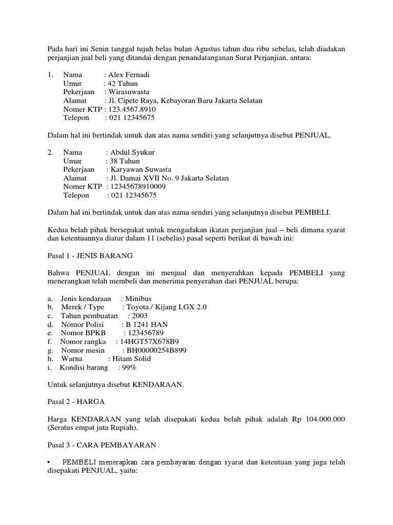 Contoh Surat Jual Beli Mobildocx
