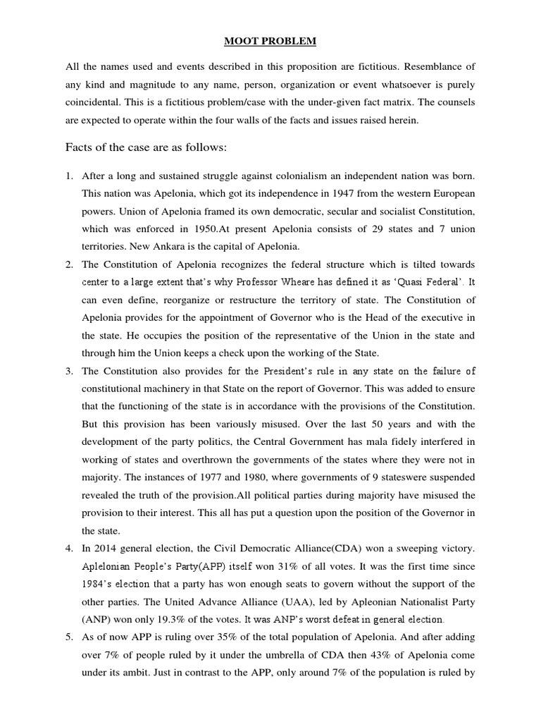 Facts of The Case Are As Follows:: Moot Problem | PDF | Supreme Courts ...