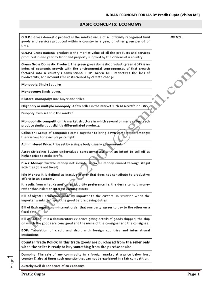 Indian Economy Concepts for IAS | PDF | Monopoly | Taxes