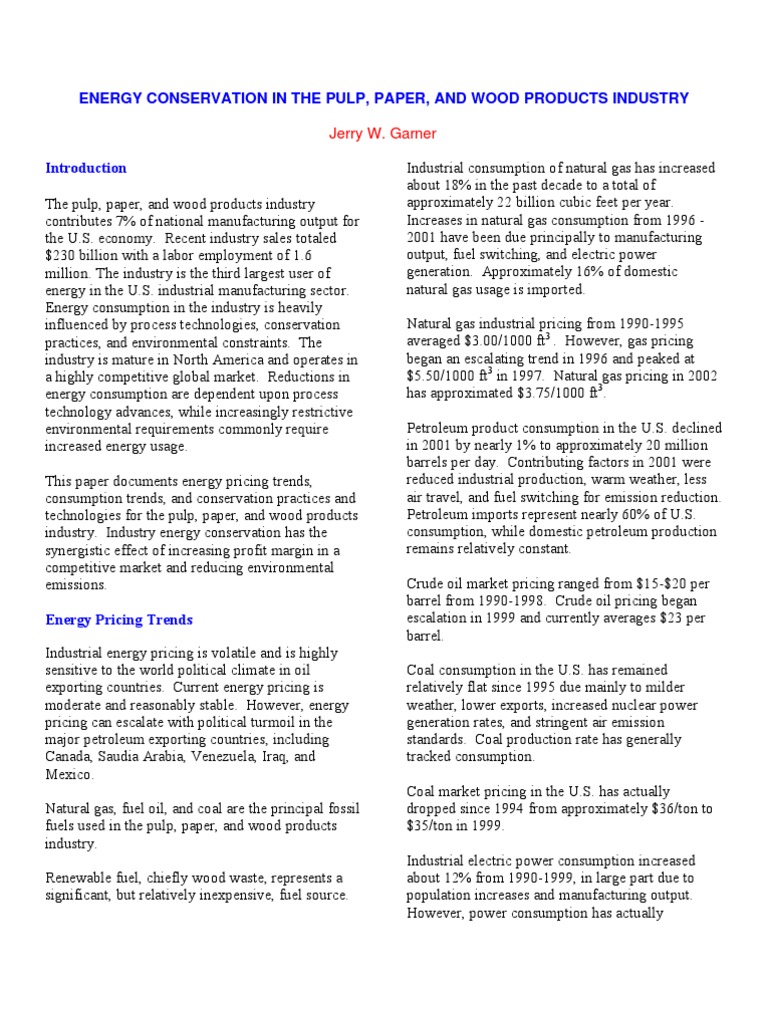 Energy Conservation in The Pulp, Paper, and Wood Products Industry ...