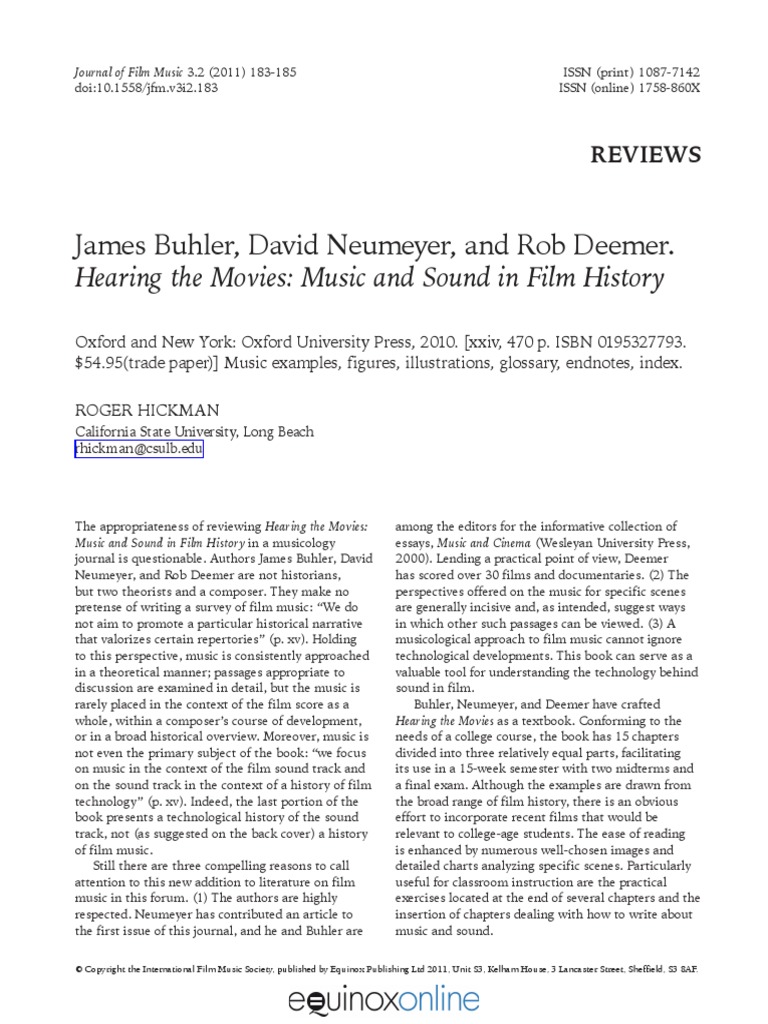 James Buhler, David Neumeyer, and Rob Deemer. Hearing The Movies Music