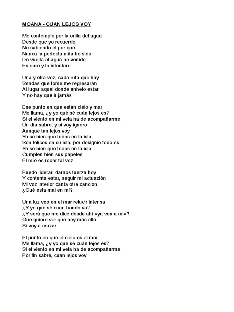 Moana - Cuan Lejos Voy Letra