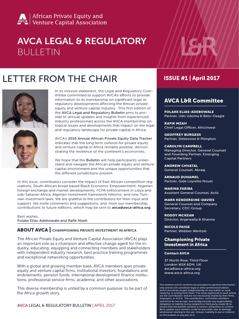 Avca Legal and Regulatory Bulletin Issue 1 April 2017 PDF Mergers
