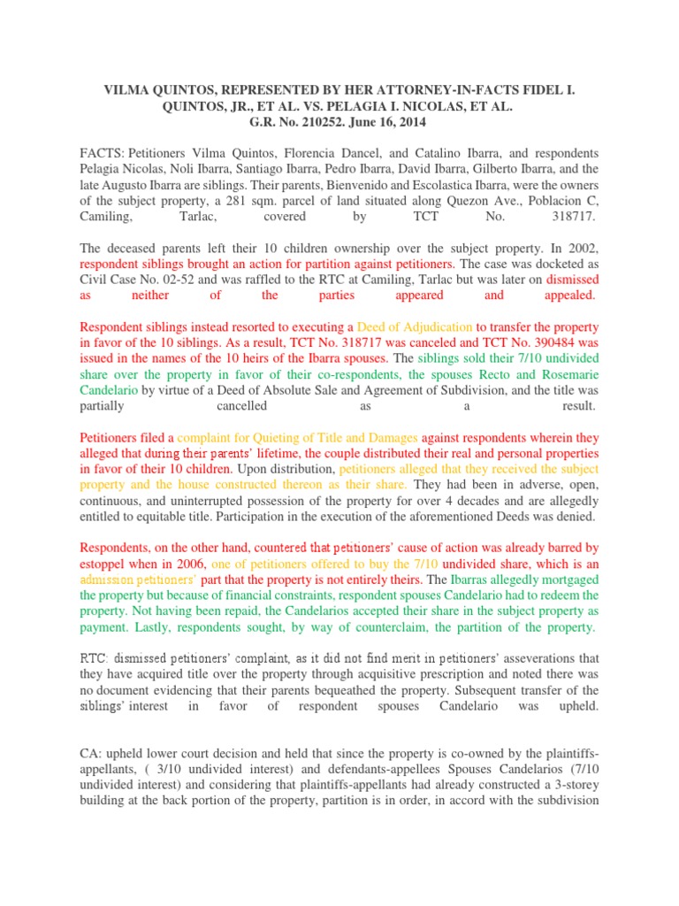 Quintos V Nicolas Digest by Dean Mawis PDF Laches (Equity) Title