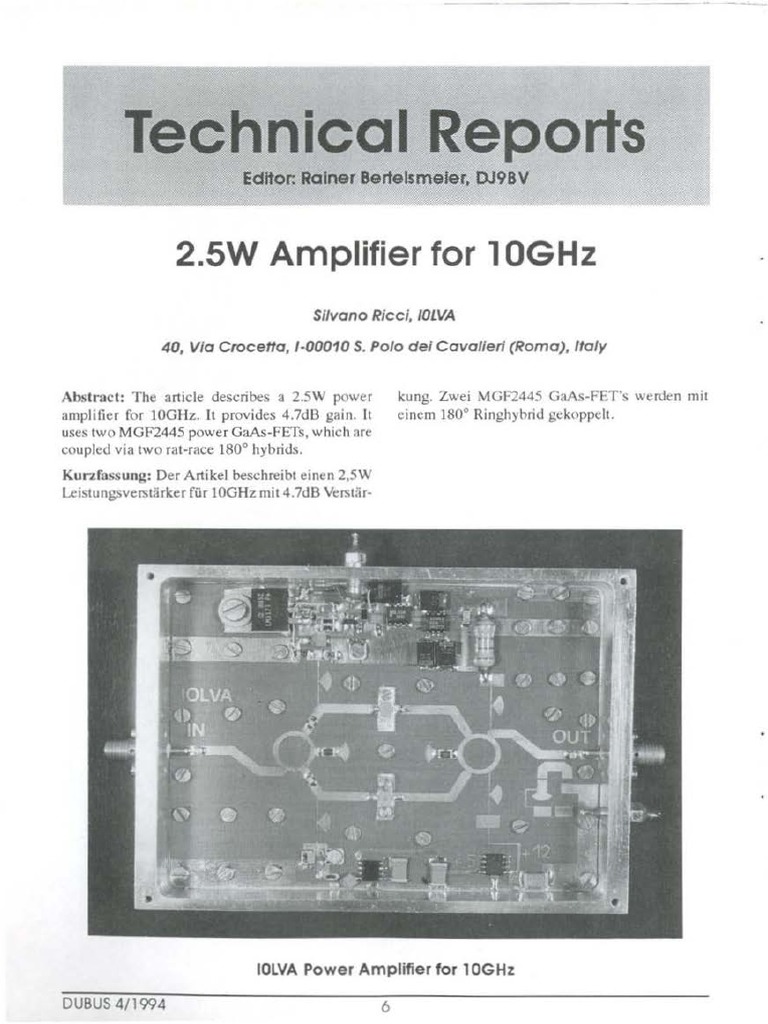 Technical Reports 2.5W Amplifier For Oghz PDF Amplifier Field