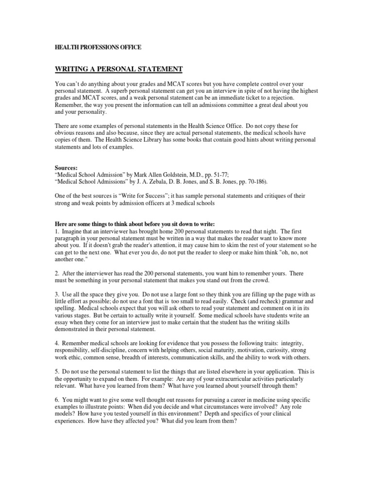 Personal Statement  PDF  Medical School  Medical College