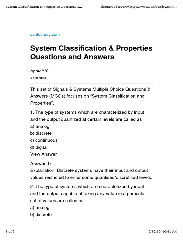 Questions & Answers On Signals and Systems Basics PDF Exponential