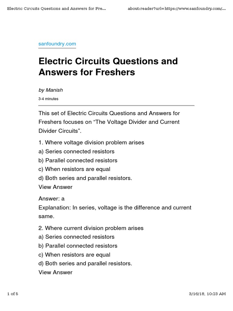 Questions On Simple Resistive Circuits PDF Series And Parallel