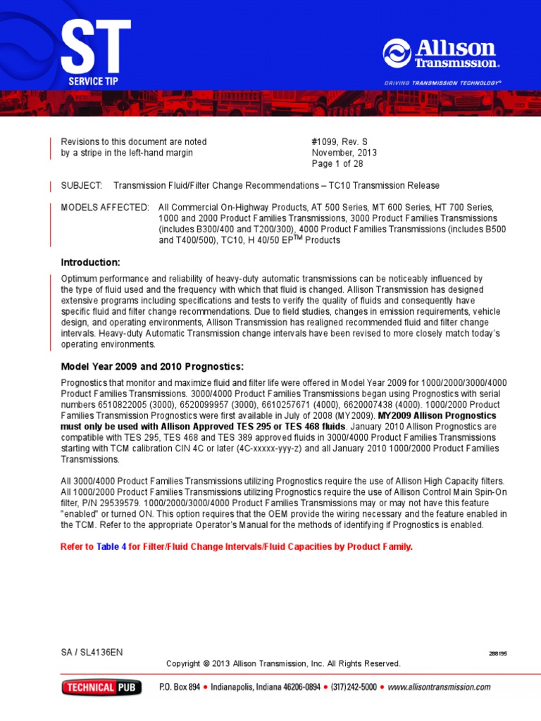 Allison Transmission Oil Change Interval PDF Mechanical Engineering