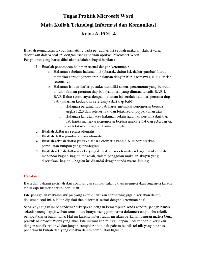 Tugas Praktek Contoh Soal Microsoft Word Guru Paud