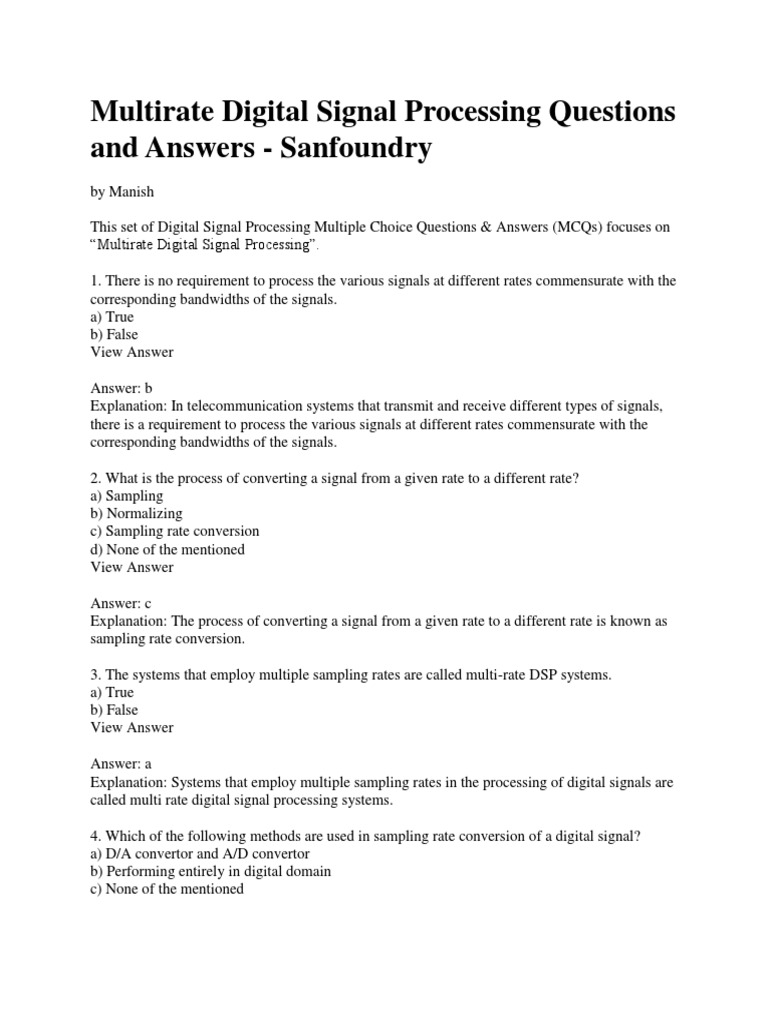 Questions & Answers On Multirate Digital Signal Procesing | PDF ...