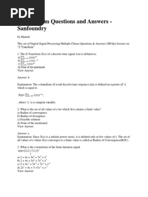 3 Questions Answers On Z Transform And Its Application Analysis Of The Lti Systems Functions And Mappings Mathematical Analysis