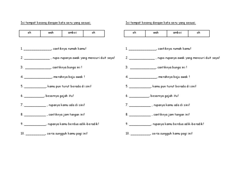 Latihan Kata Seru Tahun 1