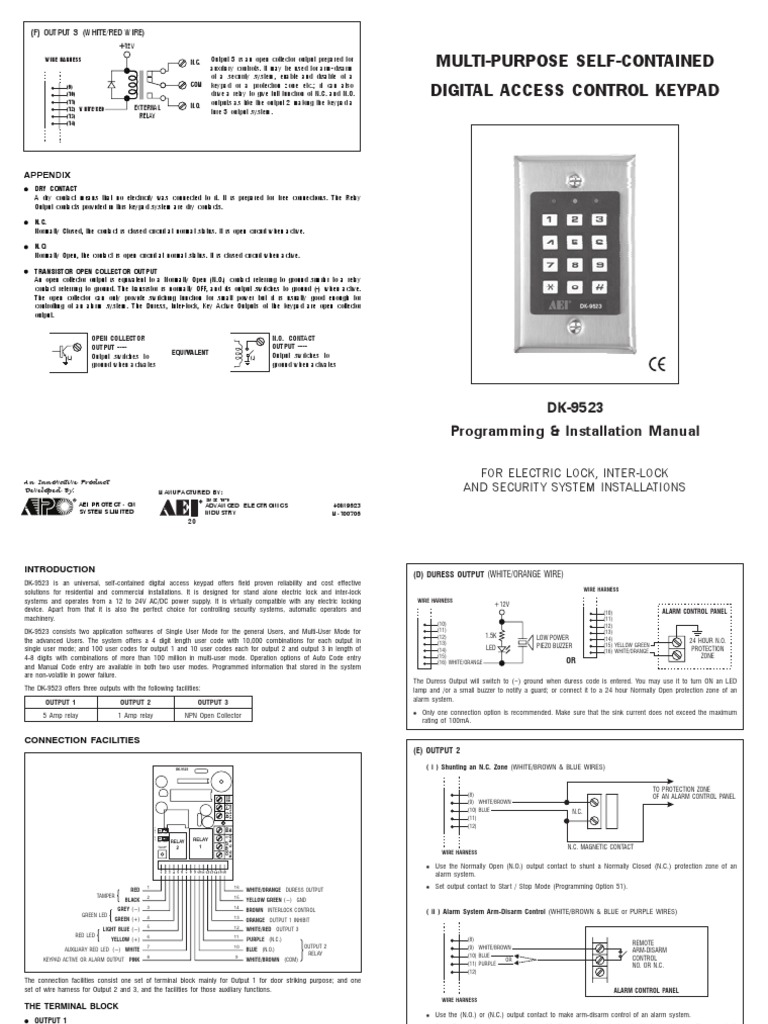 MultiPurpose SelfContained Digital Access Control Keypad DK9523 Programming & Installation