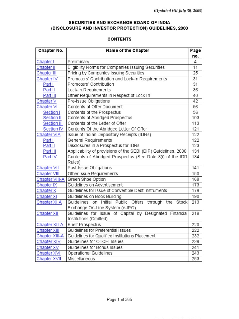 SEBI Disclosure and Investor Protection Guidelines | PDF | Securities ...