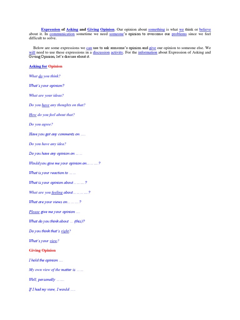 Expression of Asking and Giving Opinion Dialogue Opinion