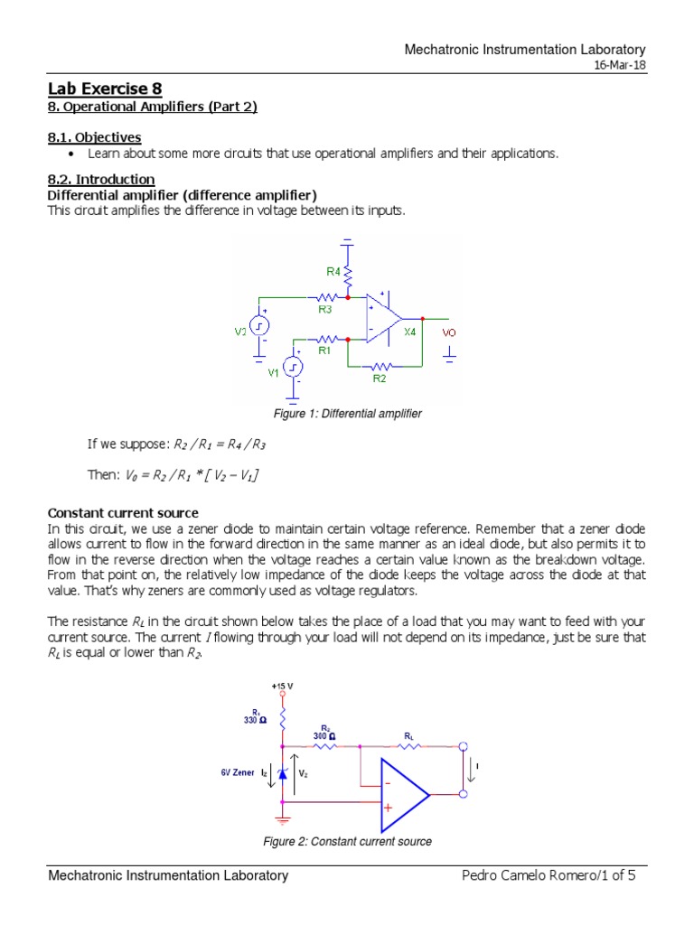 Lab Exercise 8 Pdf Operational Amplifier Amplifier
