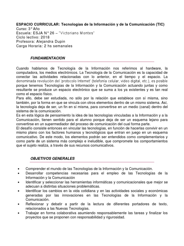 TIC en el Aula: Currículo para 3° Año | PDF | Tecnología de información ...