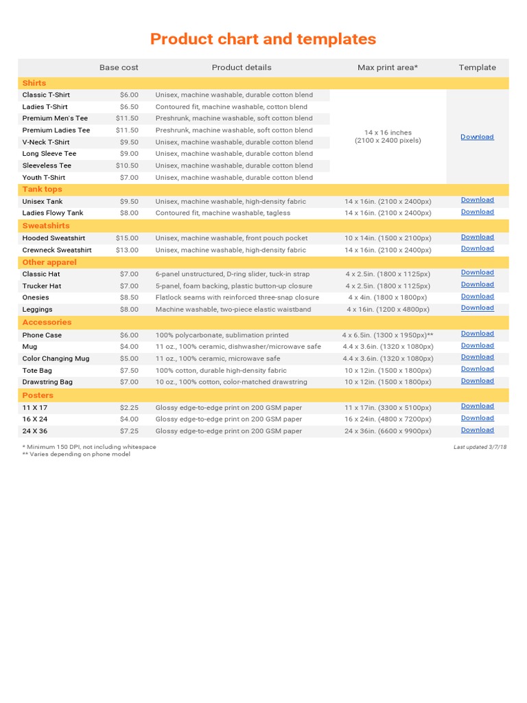 Product Chart for Apparel and Accessories | PDF | Sweater | T Shirt
