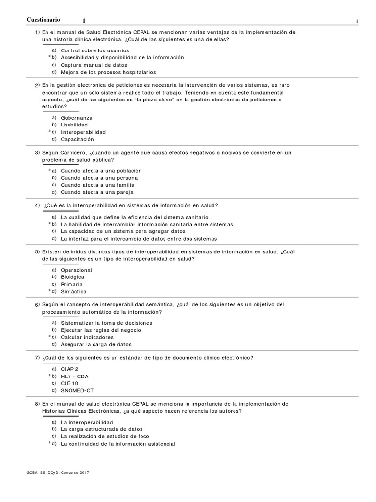 Cuestionario sobre Historia Clínica Electrónica | PDF | Servidor  (Computación) | Hospital, image size:768x1024