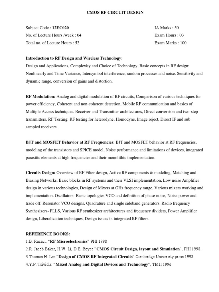 CMOS RF Circuit Design Overview | PDF | Radio Frequency ...