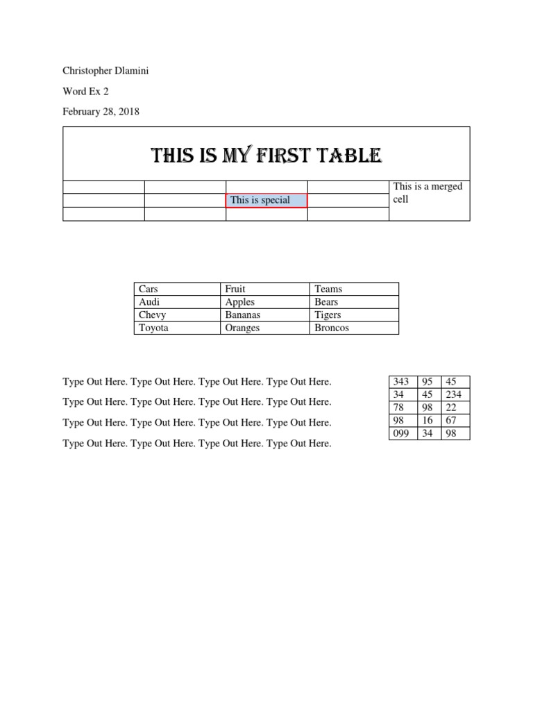 Merged Cell Table Example Document | PDF