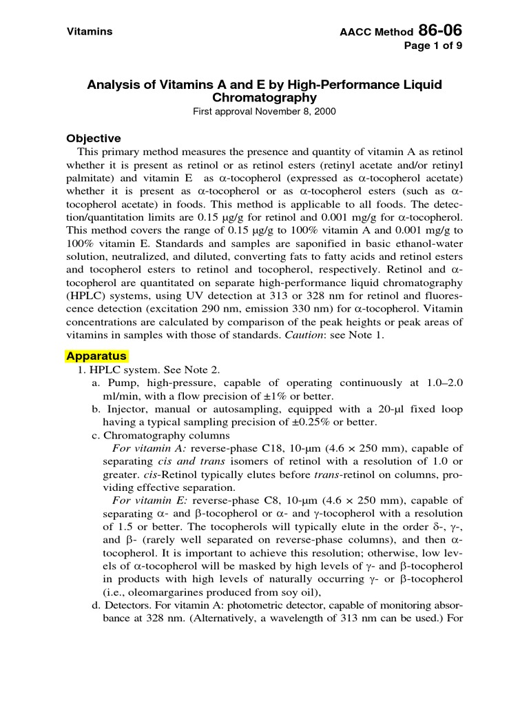 Analysis of Vitamins A and E by HPLC Download Free PDF High Performance Liquid