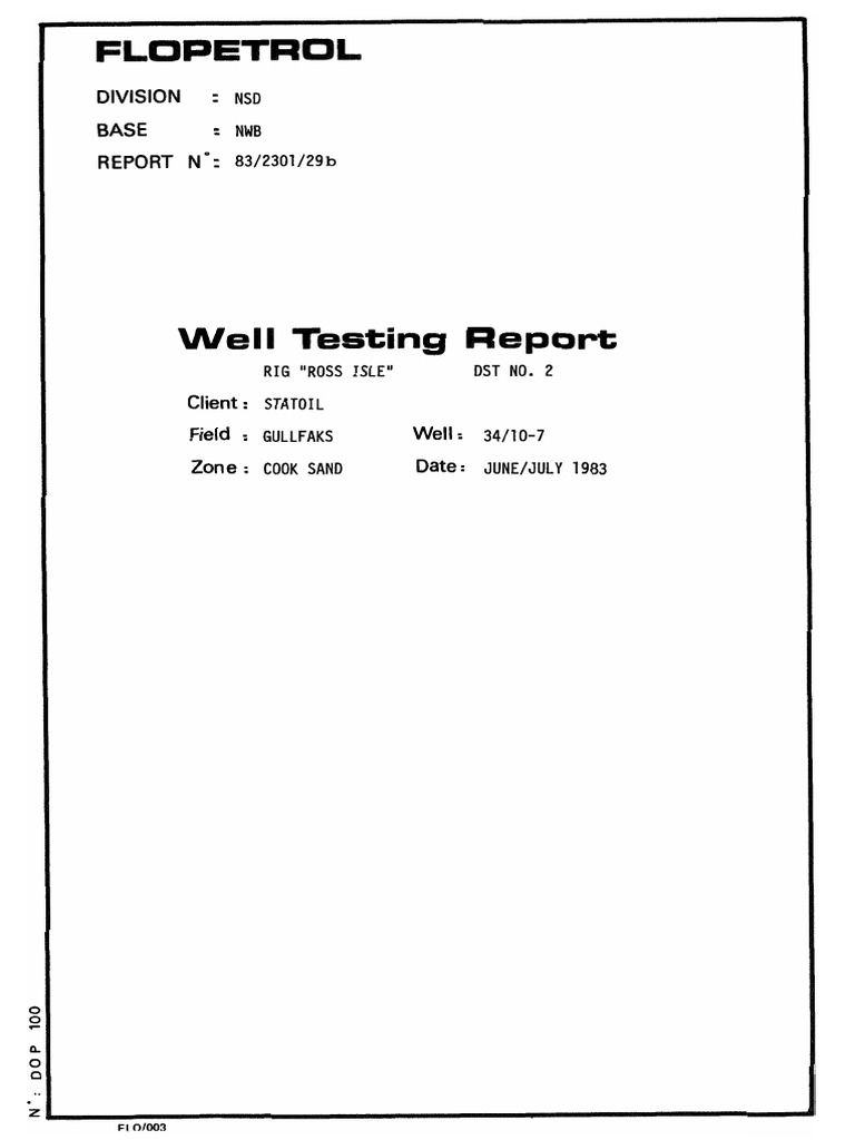 Gullfaks Well Testing Report 1983 | PDF | Barrel (Unit) | Pressure