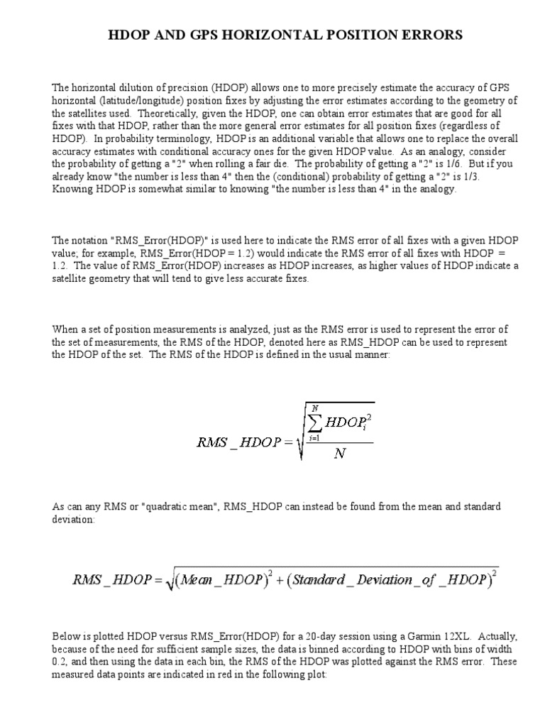Hdop and Gps Horizontal Position Errors PDF Accuracy And Precision