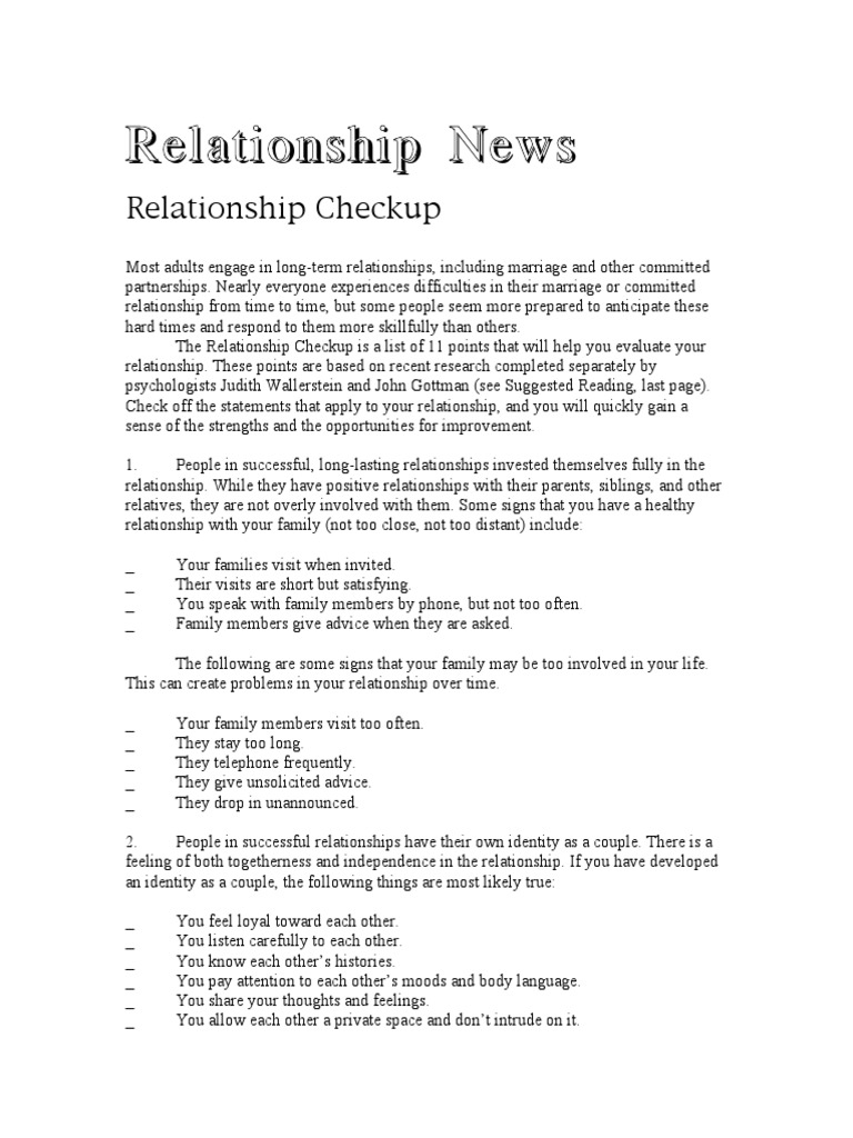 MARRIAGE CHECKUP QUESTIONNAIRE RELATIONSHIP DOMAINS