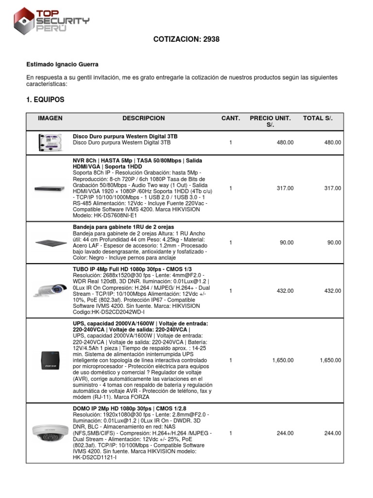 Cotizacion 2938 PDF | PDF | Hdmi | Hardware de la computadora