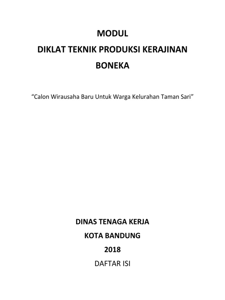 Modul Diklat Teknik Produksi Kerajinan  Boneka  Calon 