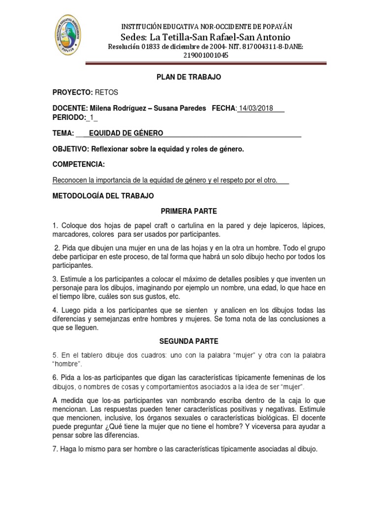 Plan Trabajo 2 Genero | PDF | Igualdad de género | Estudios de género