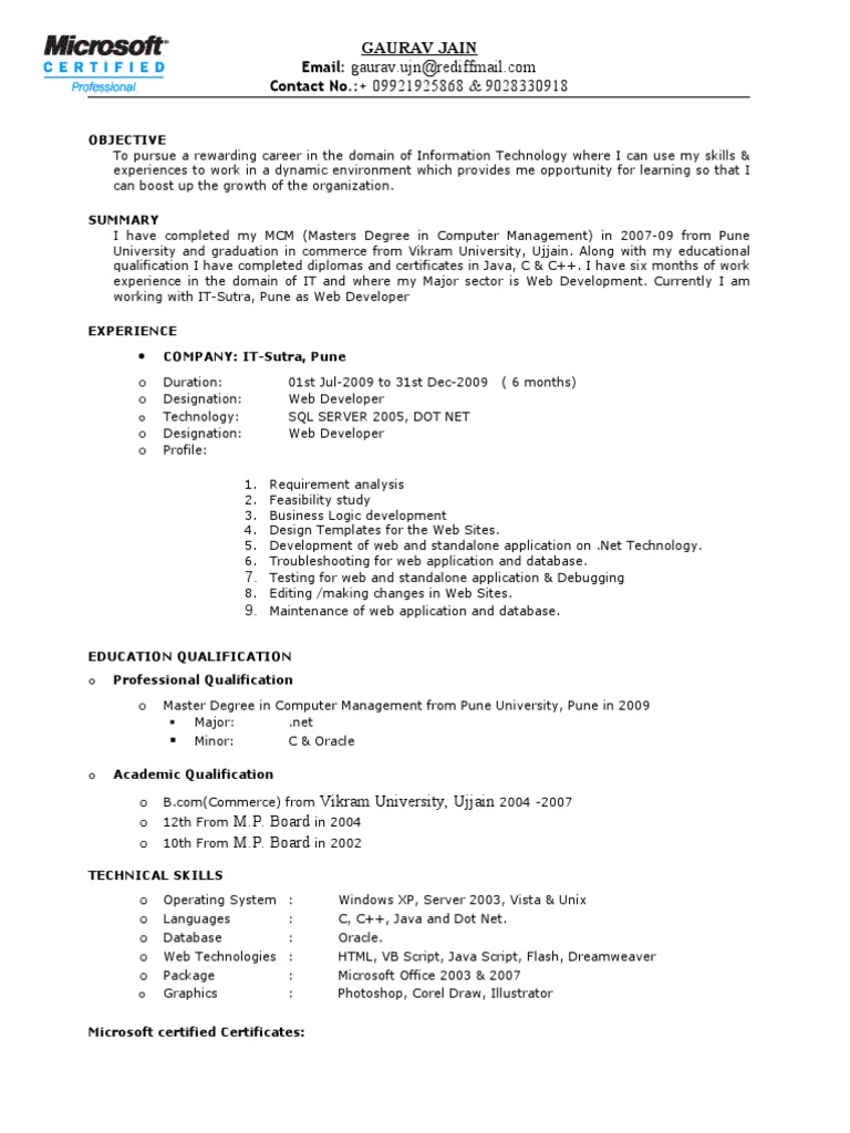 Gaurav Jain: Email: Contact No.:+ | PDF | Websites | Web Application