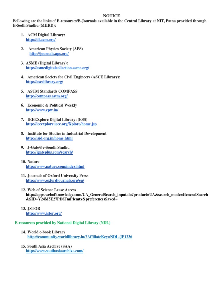 NIT Patna E-Resources Overview 2017 | PDF | Libraries | Digital Library
