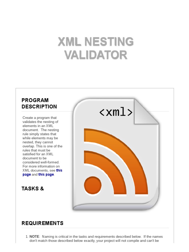 CS106 XML Nesting Validation PDF Xml Java (Programming Language)