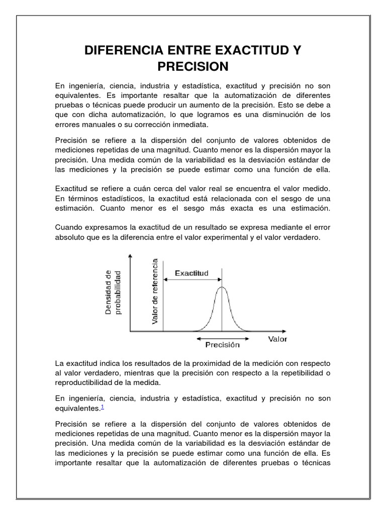 Diferencia entre Exactitud y Precisión | PDF | Exactitud y precisión ...