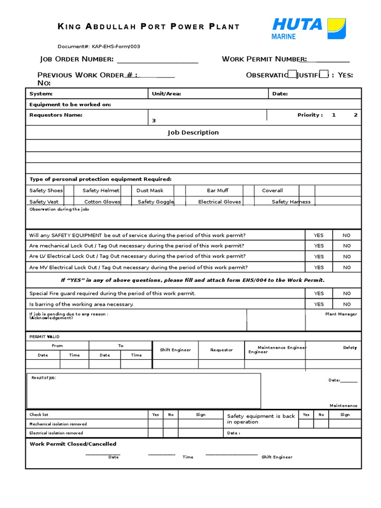 Job Order Form Updated | PDF | Personal Protective Equipment | Safety