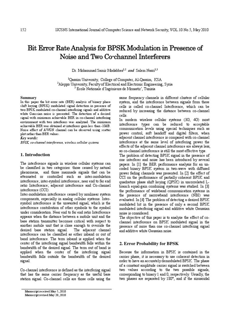 Bit Error Rate Analysis For BPSK Modulation in Presence of Noise and ...
