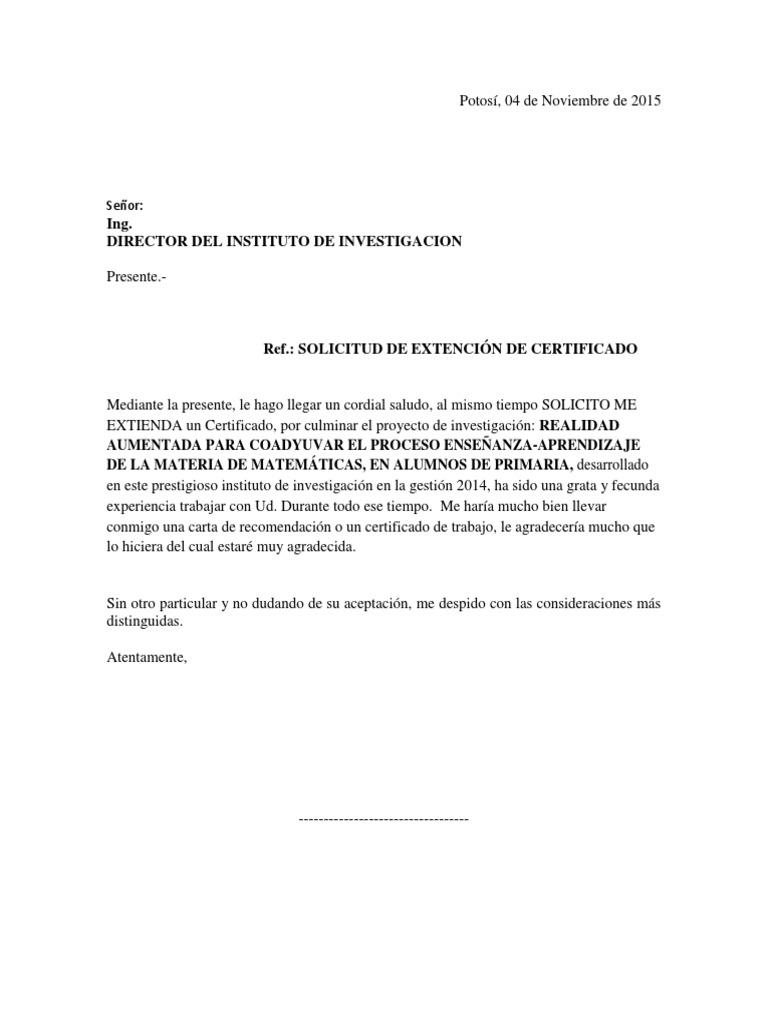 Carta Solicitud de Certificado | PDF