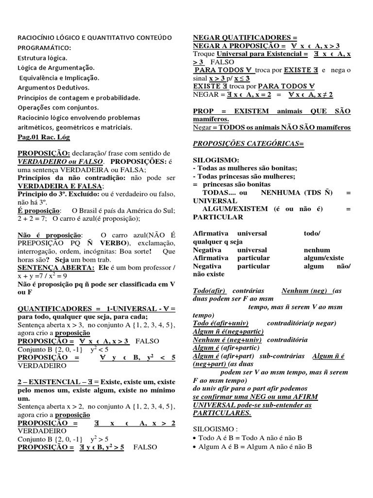 Resumo de Raciocinio Logico | PDF | Lógica | Argumento