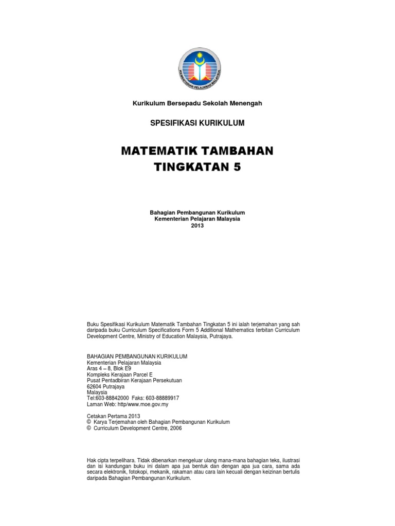 Matematik Tambahan Tingkatan 5 PDF